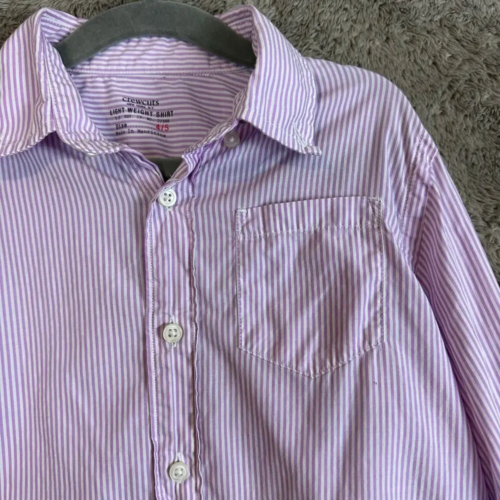 Crewcuts Purple Striped Light Weight Button Down Shirt Boys 4 5 4T 5T